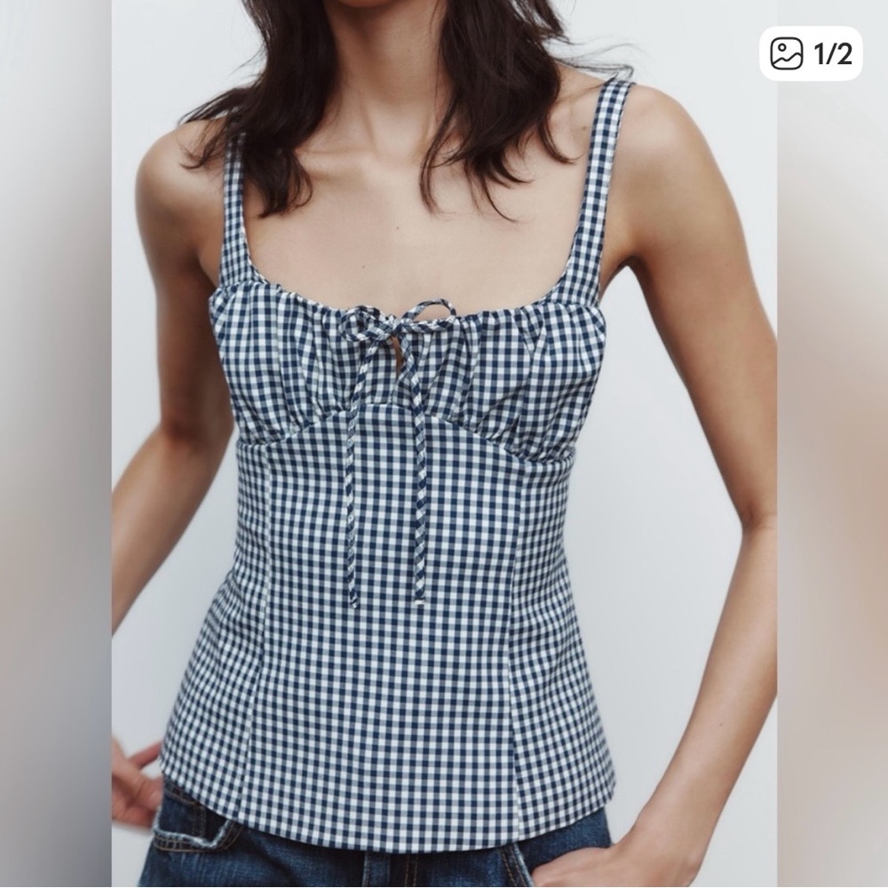 Zara Blue and White Checkered Camisole